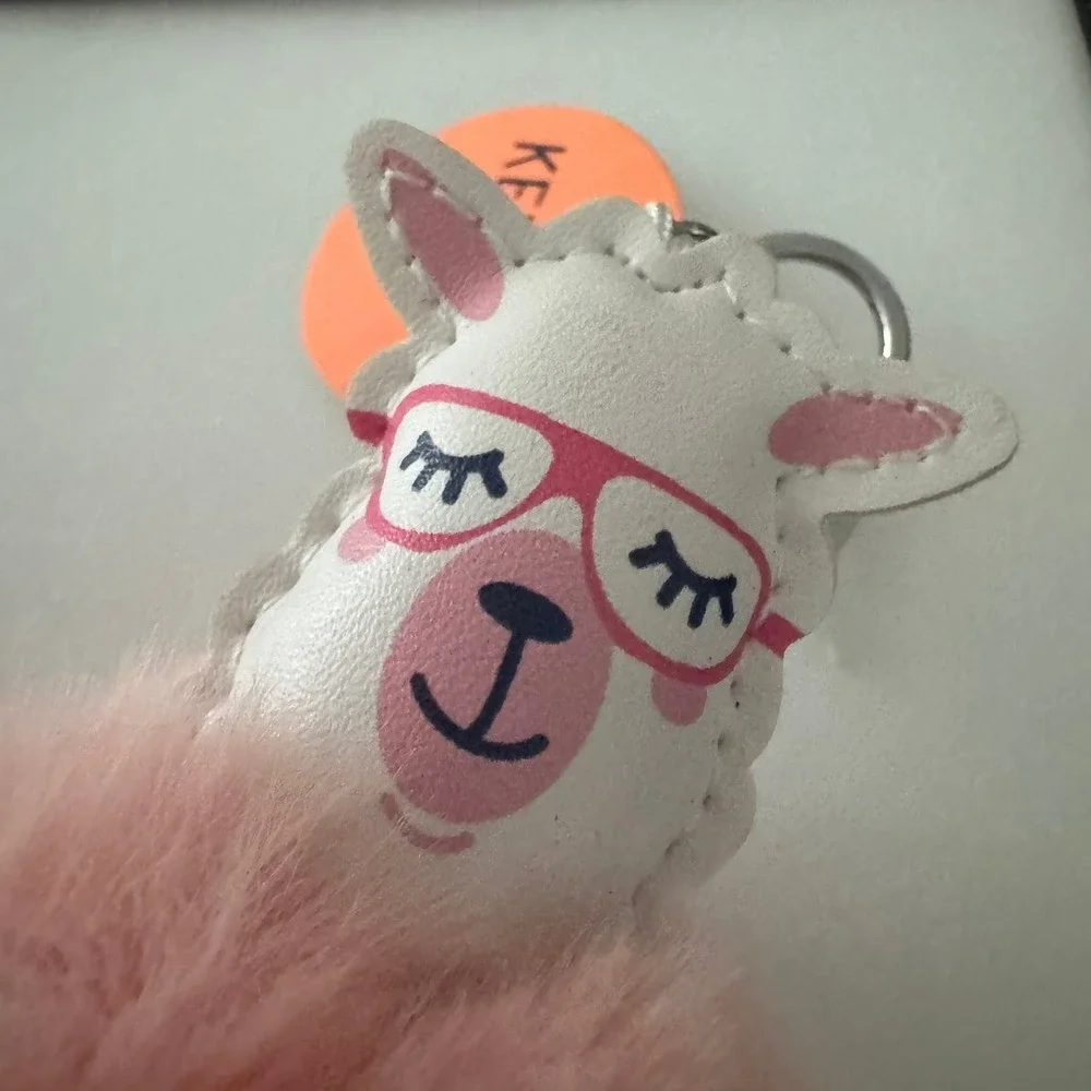 Cute Llama Pom Pom Keychain Pink Faux Fur Glasses Adorable Bag Charm Gift‎